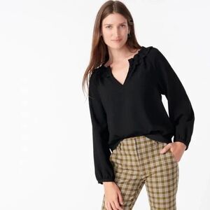 J. Crew Drapey‎ ruffleneck top in 365 crepe Sz XS black AS435